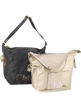 Chloe Shoulder Bag Leather Nylon 2 Set Black Gold